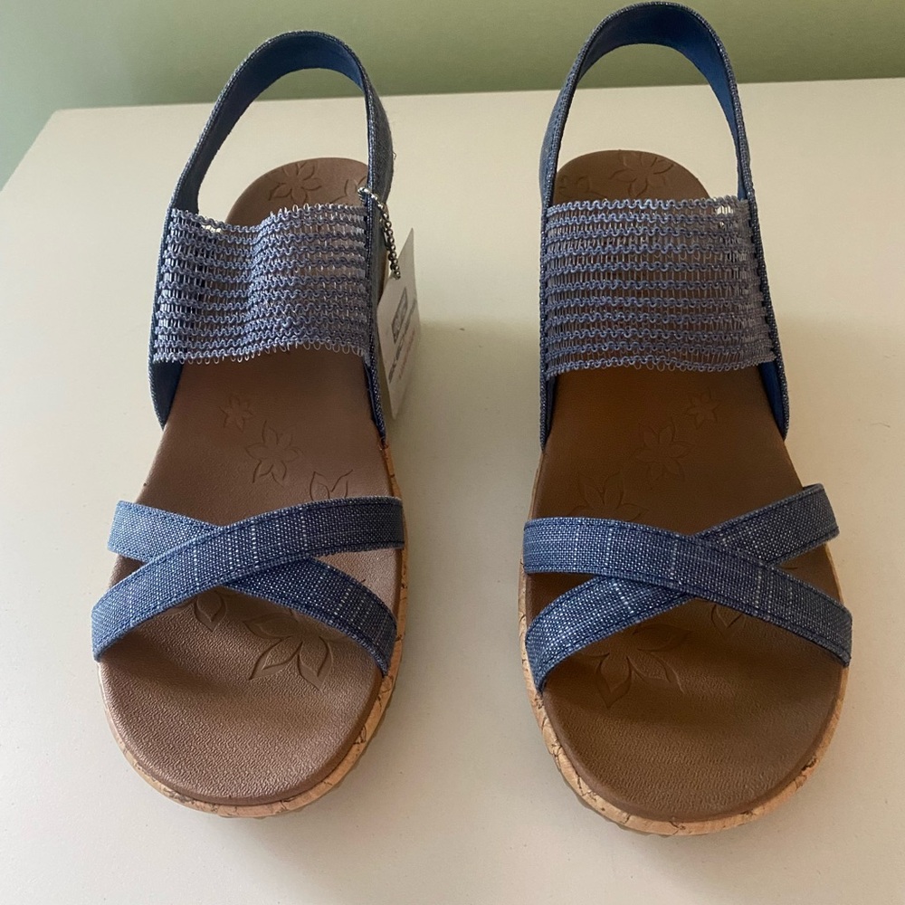 Skechers Denim Blue Cross-Strap Slingback Sandals
